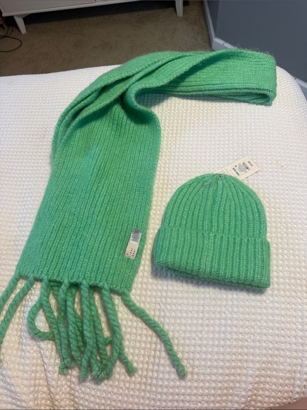 Adult Green Knit Beanie and Scarf Set - Cozy Winter Accessories